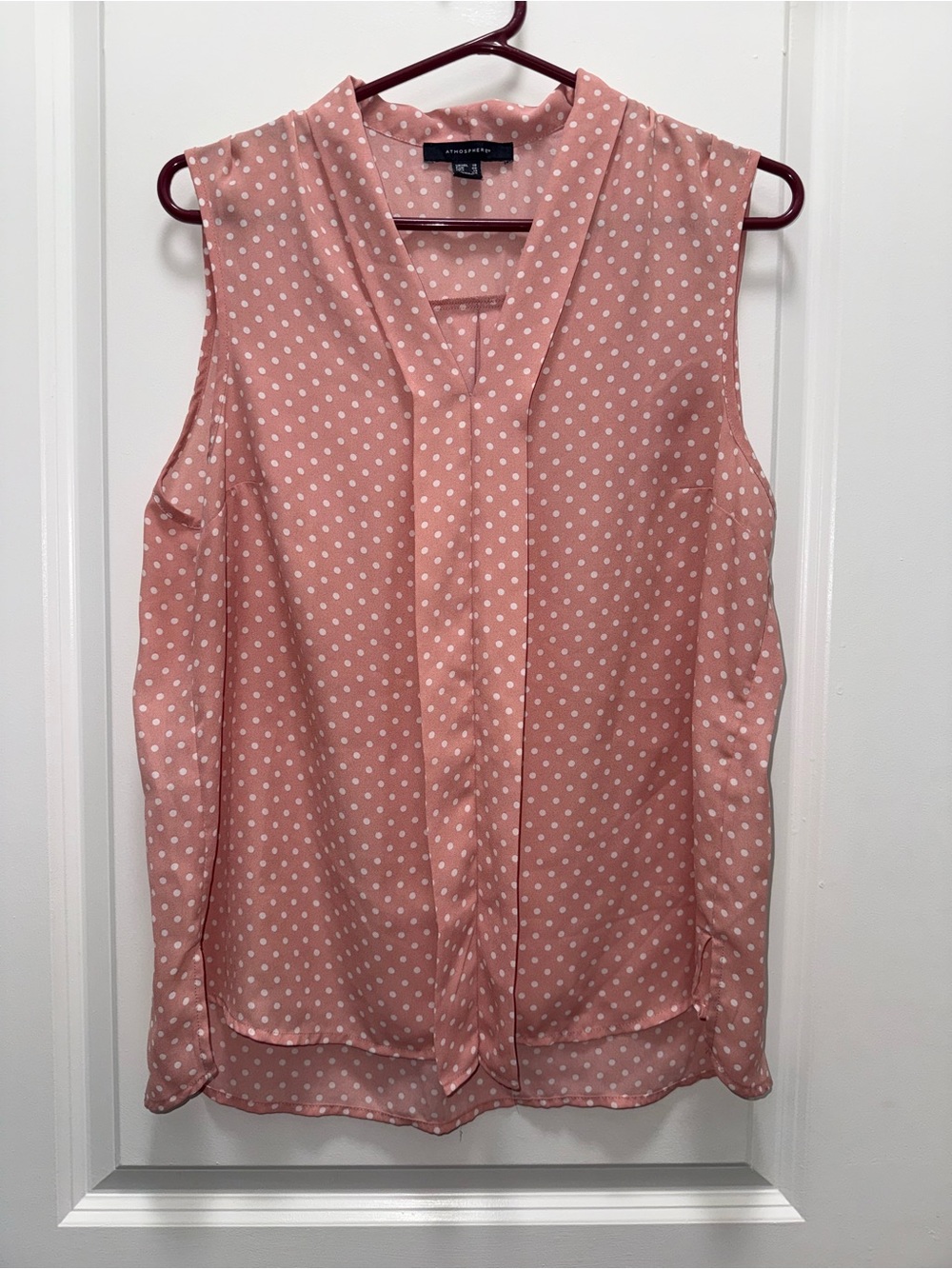 Atmosphere Sleeveless Pink Polka Dot V-Neck Blouse
